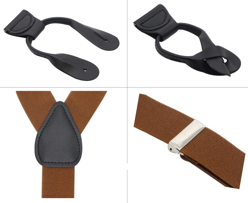 Timiot Y Back Button 1.4" Suspenders for Men with Stylish Leather Button Ends(Coffe) - Image 4